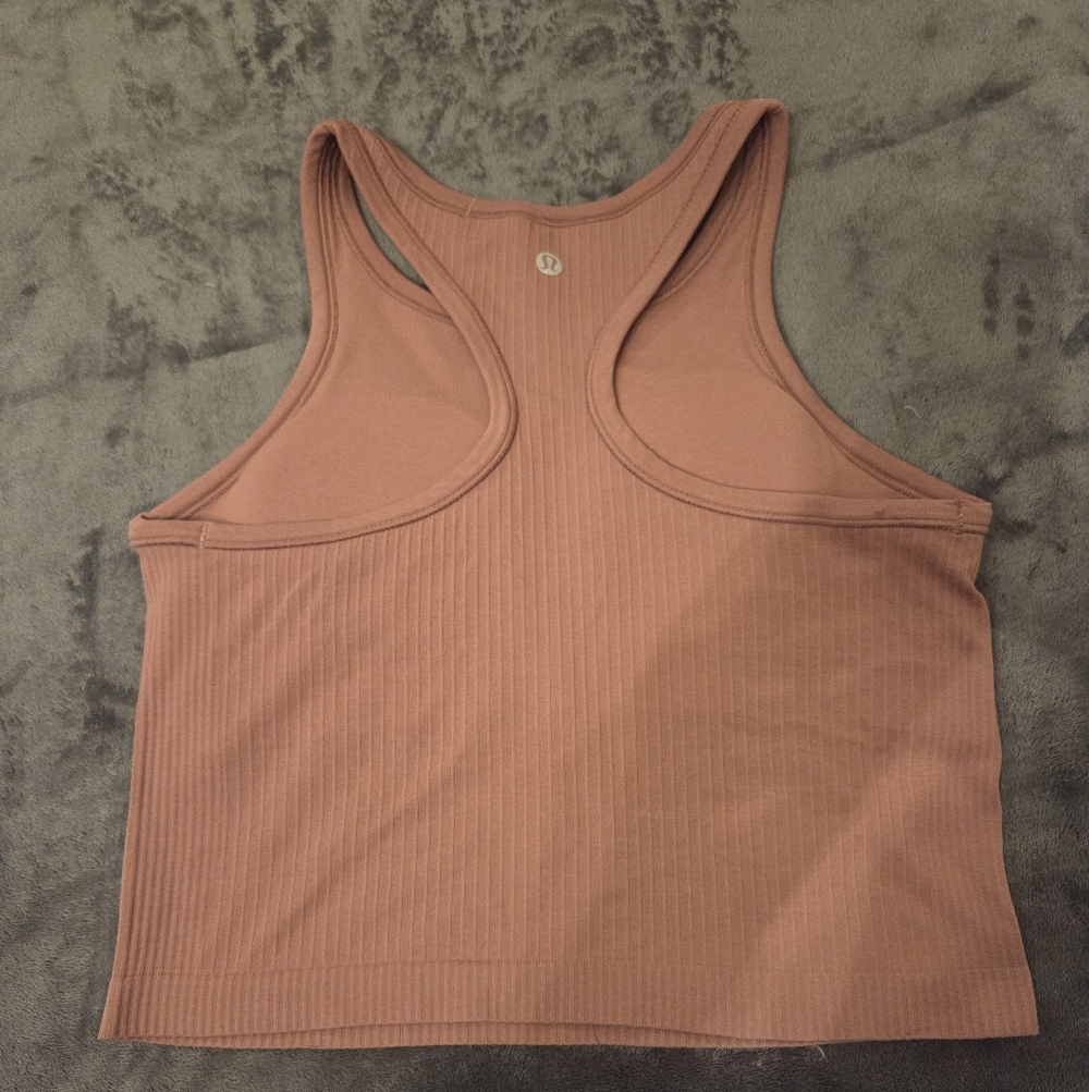 Lululemon Ebb To Street Racerback Crop Tank Top. Size 8. Color is Spiced Chai